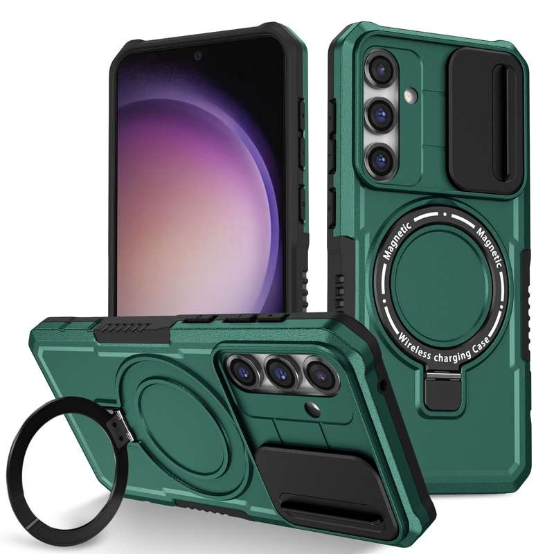 For Samsung Galaxy S23 FE 5G Sliding Camshield Magsafe Holder TPU Hybrid PC Phone Case(Pink Purple)