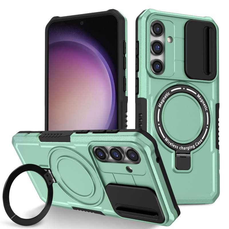 For Samsung Galaxy S23 FE 5G Sliding Camshield Magsafe Holder TPU Hybrid PC Phone Case(Pink Purple)