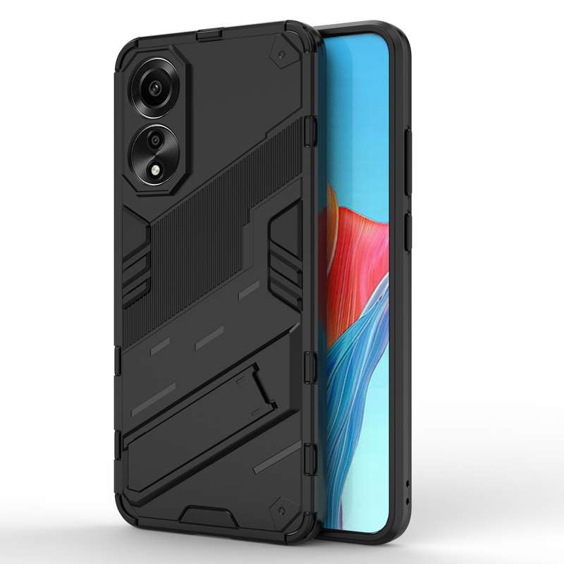 For OPPO A78 4G Punk Armor 2 in 1 PC + TPU Phone Case with Holder(Black)