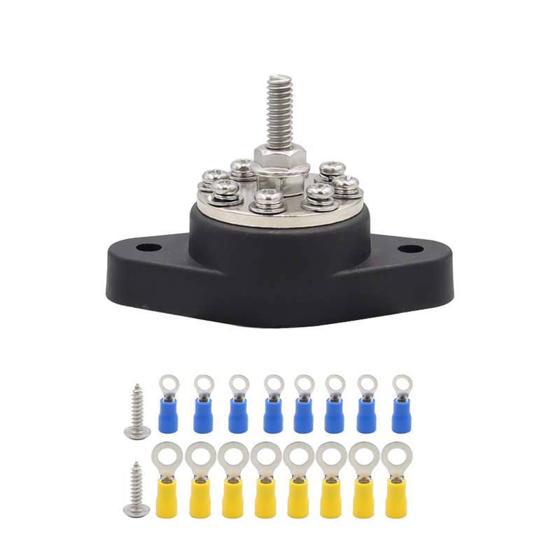 5/16 inch M8 RV Yacht 8-way Terminal Stud with 2pcs M5x20 Screws + Terminals(Black)