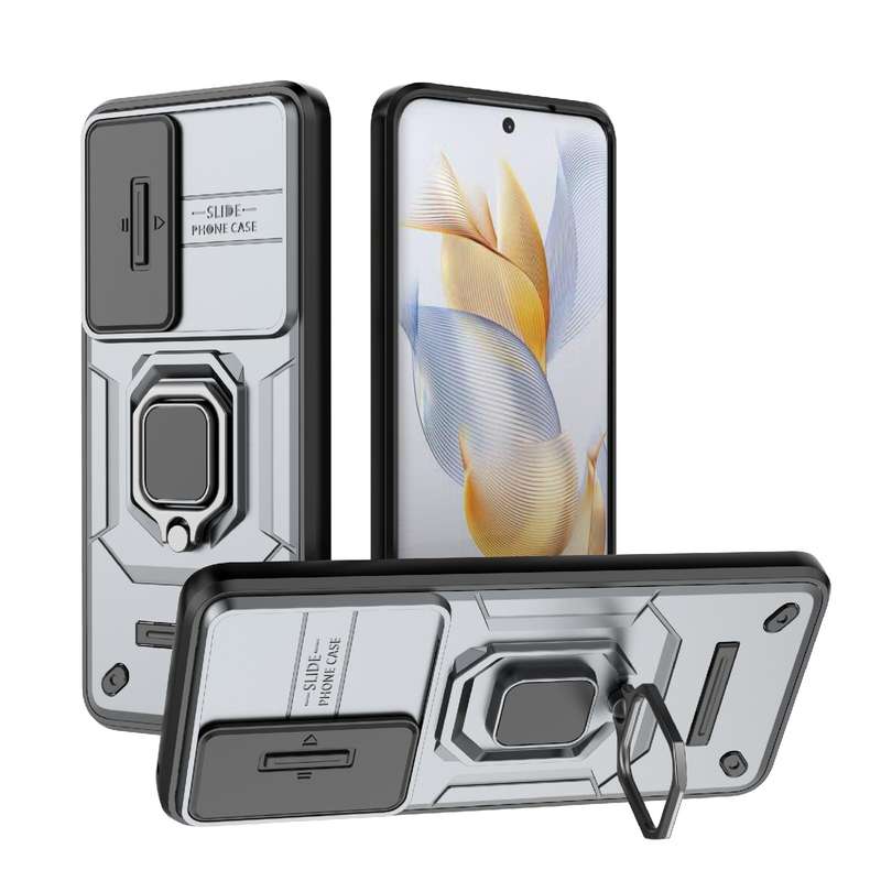 For Honor 90 5G Sliding Camshield TPU + PC Shockproof Phone Case with Holder(Blue)