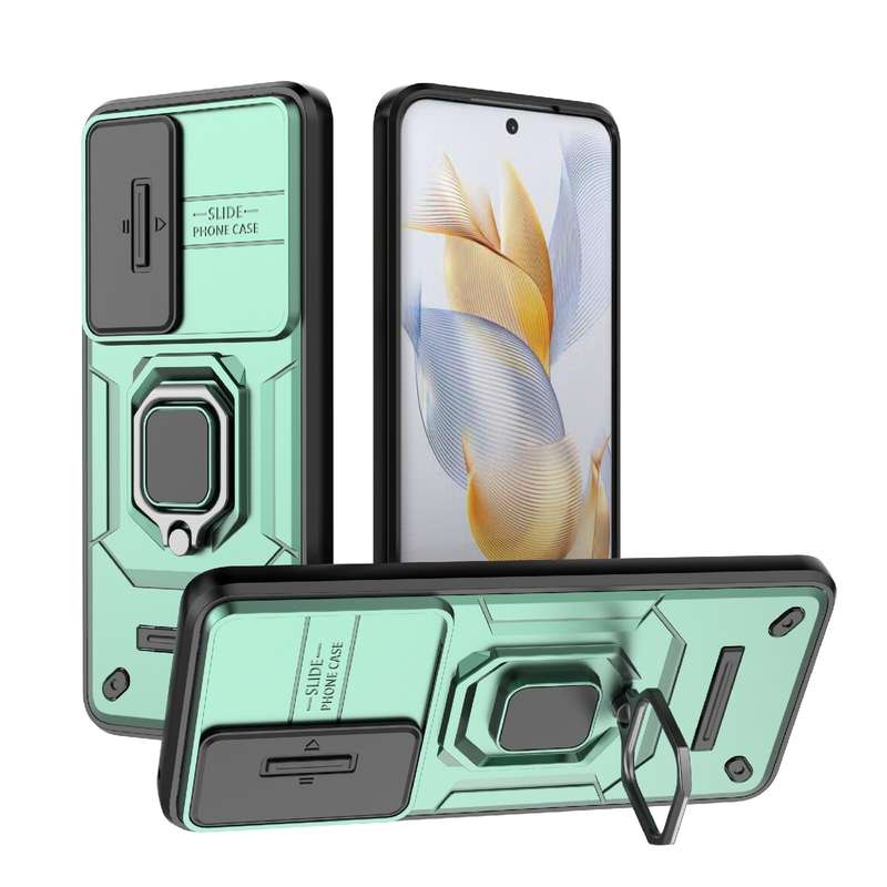 For Honor 90 5G Sliding Camshield TPU + PC Shockproof Phone Case with Holder(Blue)