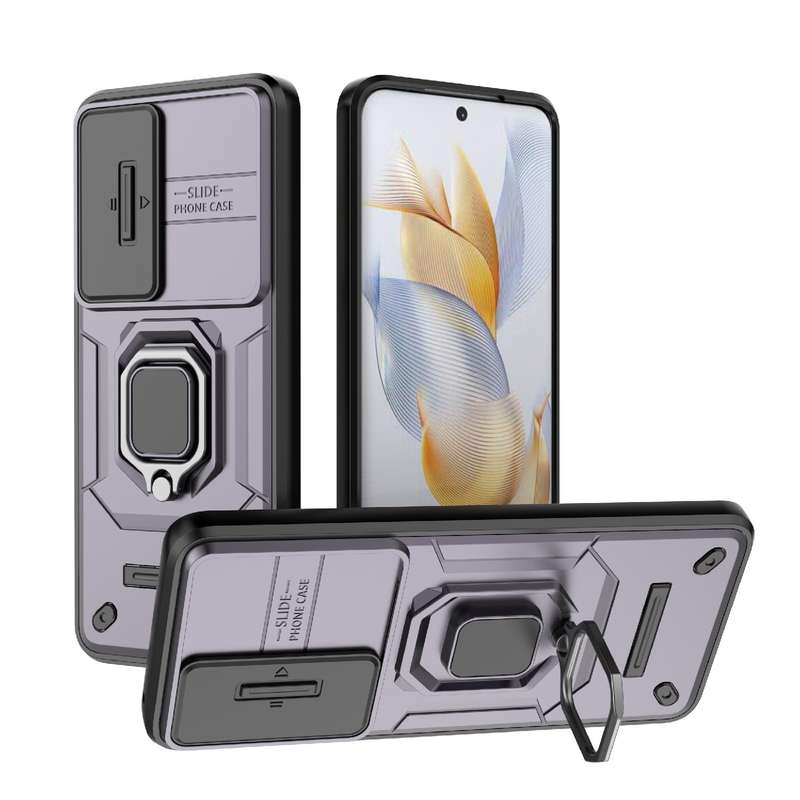 For Honor 90 5G Sliding Camshield TPU + PC Shockproof Phone Case with Holder(Blue)