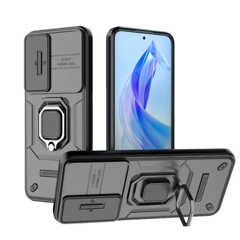 For Honor 90 5G Sliding Camshield TPU + PC Shockproof Phone Case with Holder(Blue)
