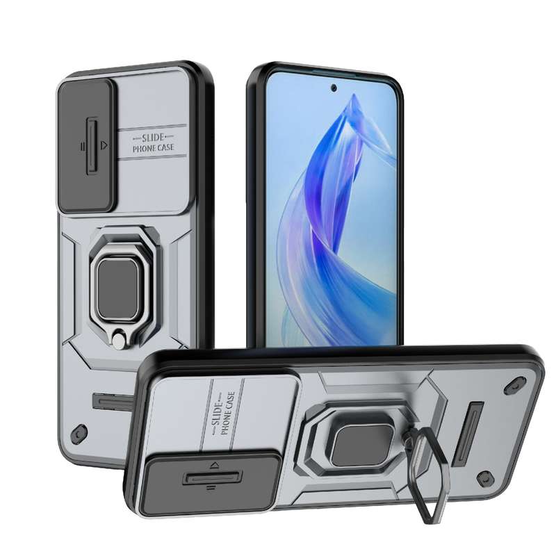 For Honor 90 5G Sliding Camshield TPU + PC Shockproof Phone Case with Holder(Blue)