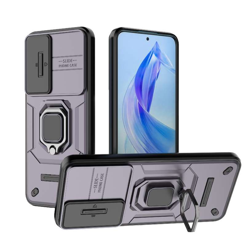For Honor 90 5G Sliding Camshield TPU + PC Shockproof Phone Case with Holder(Blue)