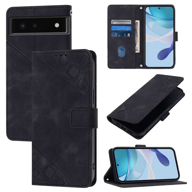 For Google Pixel 6 Skin-feel Embossed Leather Phone Case(Black)