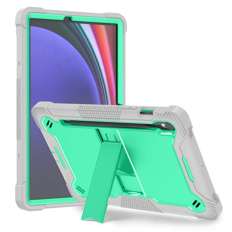 For Samsung Galaxy Tab S9 Shockproof Silicone Hybrid PC Tablet Case with Holder(Black)