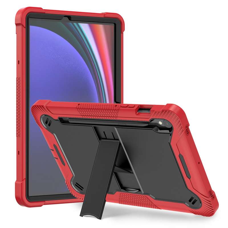 For Samsung Galaxy Tab S9 Shockproof Silicone Hybrid PC Tablet Case with Holder(Black)