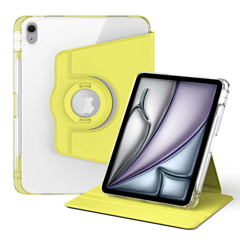 For iPad Air 11 2024 360 Rotation Detachable Clear Acrylic Leather Tablet Case(Yellow)