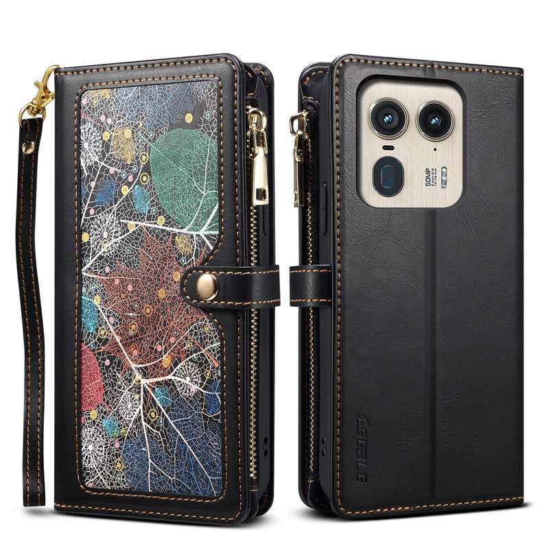 For Motorola Edge 50 Ultra ESEBLE Star Series Lanyard Zipper Wallet RFID Leather Case(Black)