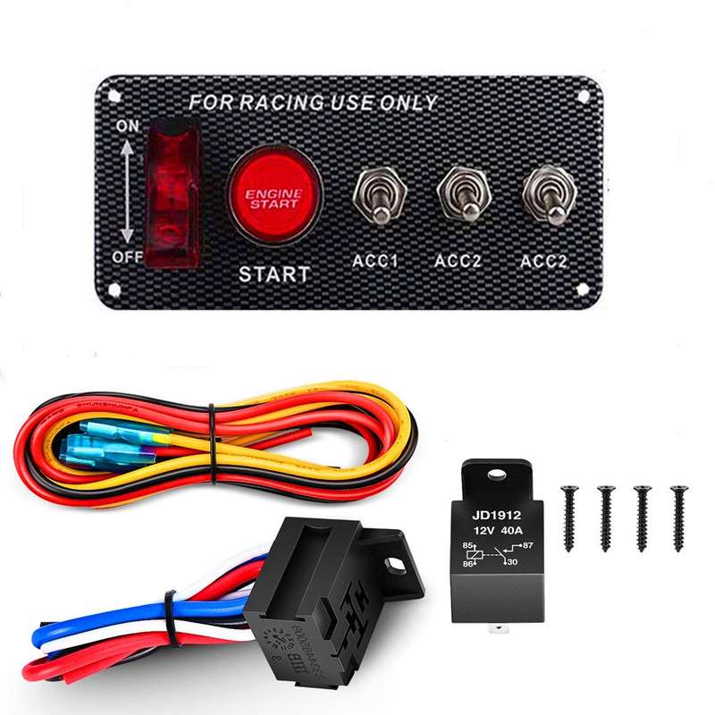 5 in 1 12V Car Racing Ignition Switch Panel with Switch & Engine Start Button & Relay Wiring Harness