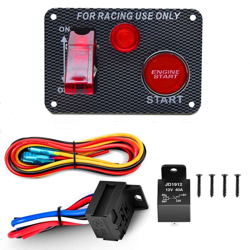 2 in 1 12V Car Racing Ignition Switch Panel with Switch & Engine Start Button & Relay Wiring Harness