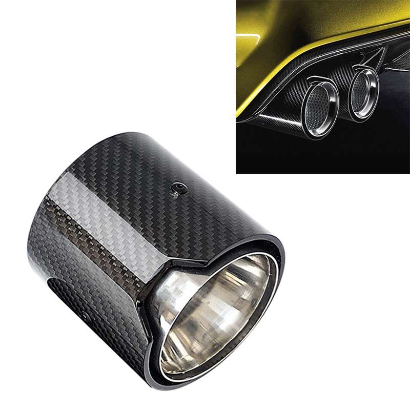 Car Modified MP Exhaust Pipe Glossy 90mm Carbon Fiber Short Tail Throat for BMW 3 Series, Air Inlet