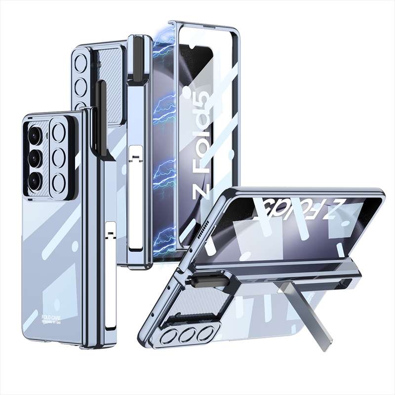 For Samsung Galaxy Z Fold5 5G GKK Integrated Push Lens Window Fold Hinge Phone Case with Pen Slots(B