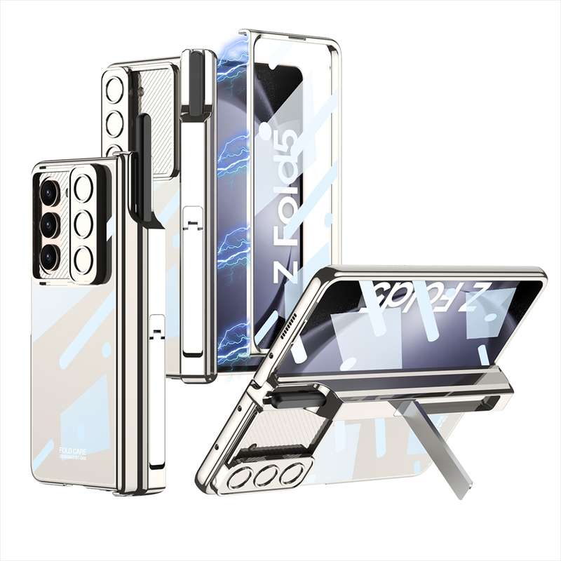 For Samsung Galaxy Z Fold5 5G GKK Integrated Push Lens Window Fold Hinge Phone Case with Pen Slots(B