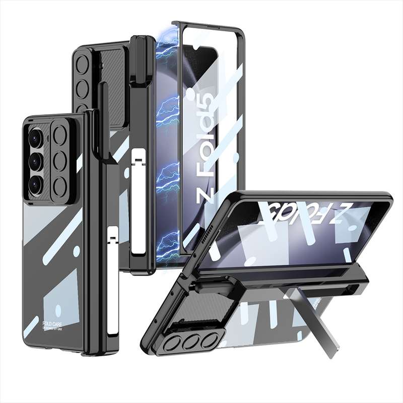For Samsung Galaxy Z Fold5 5G GKK Integrated Push Lens Window Fold Hinge Phone Case with Pen Slots(B