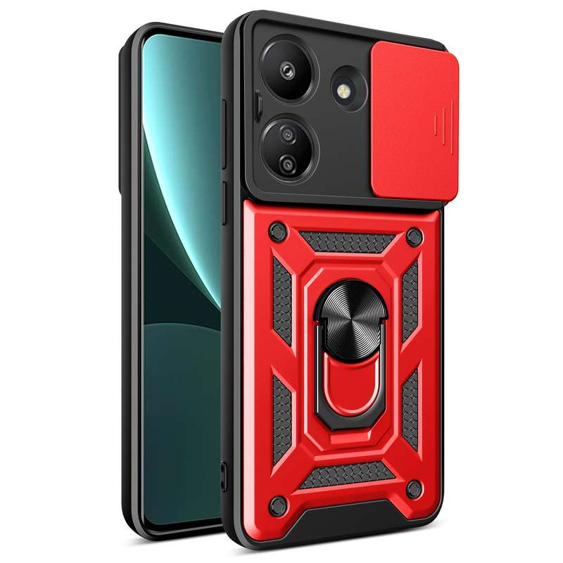 For Xiaomi Redmi 13C 4G Sliding Camera Cover Design TPU Hybrid PC Phone Case(Red)
