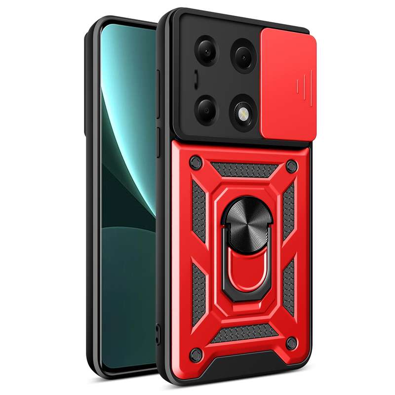 For Xiaomi Redmi 13C 4G Sliding Camera Cover Design TPU Hybrid PC Phone Case(Red)