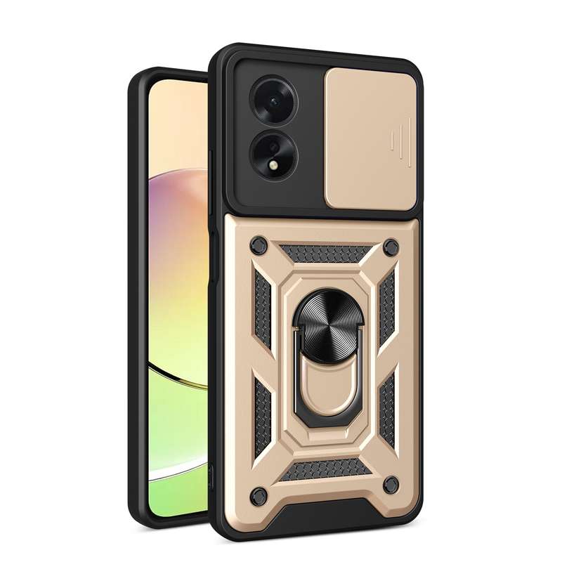 For OPPO A38 4G Global Sliding Camera Cover Design TPU Hybrid PC Phone Case(Gold)