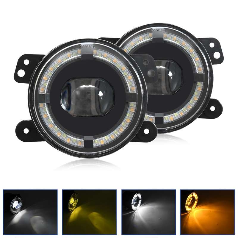 For Jeep Wrangler JK 2 Door 2007-2015 Y5 4 inch 1 Pair Light Guide Single Lens Fog Light(Yellow Whit