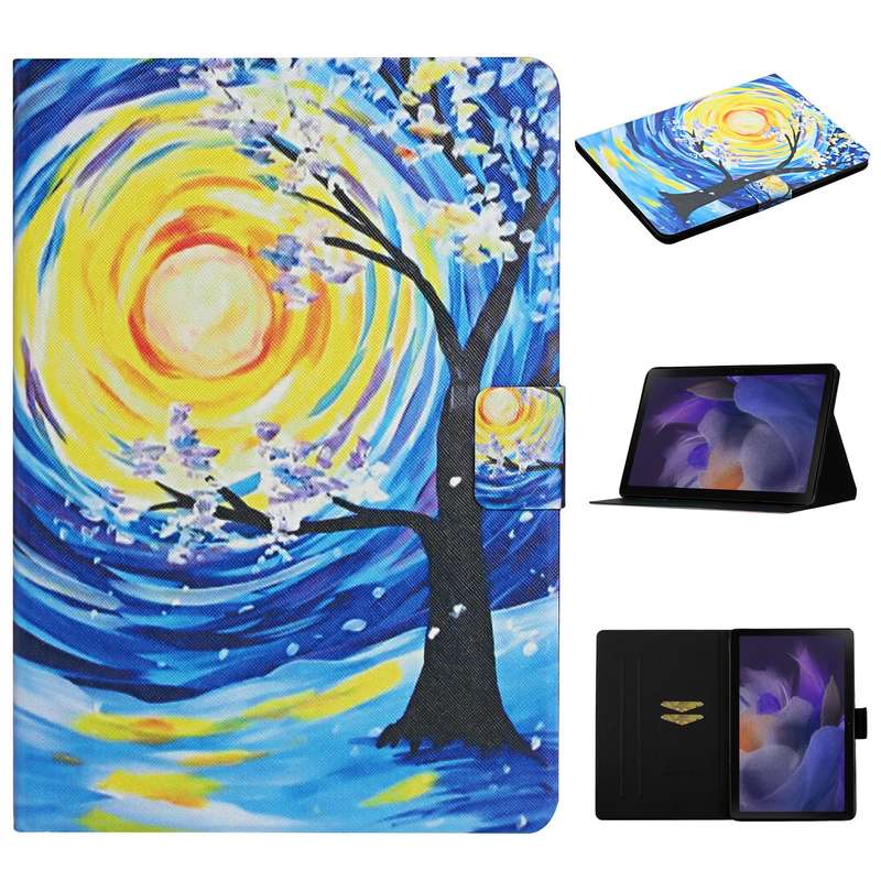 For Samsung Galaxy Tab A9 Colored Drawing Pattern Horizontal Flip PU Tablet Case with Sleep / Wake-u