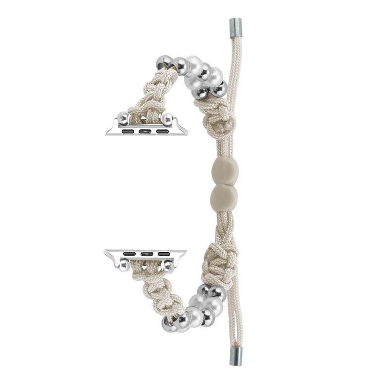 For Apple Watch Series 9 41mm Paracord Row Beads Drawstring Braided Watch Band(White)