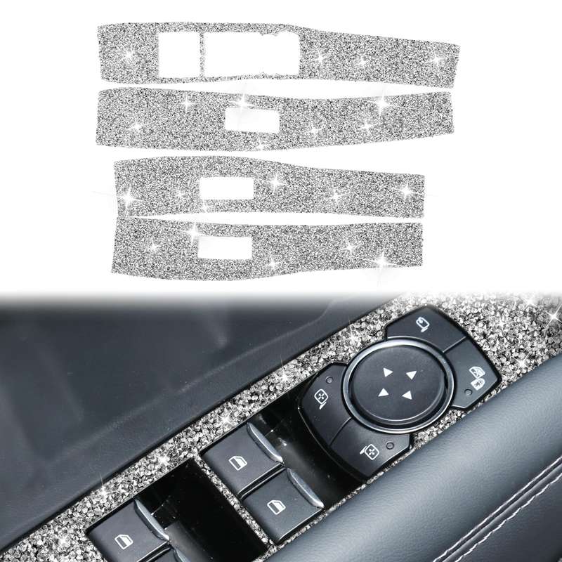 For Ford Mustang Mach E 2021 4 in 1 Car Window Lift Panel Diamond Decorative Sticker, Left Drive
