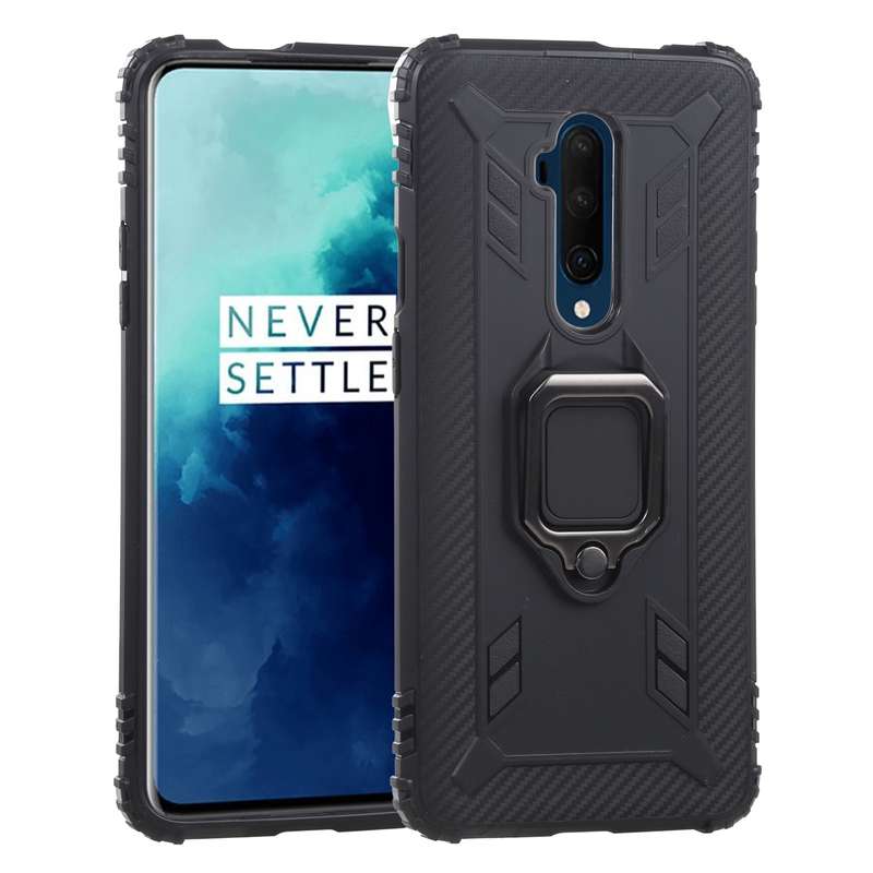 For OnePlus 7T Pro / 7 Pro Carbon Fiber Protective Case with 360 Degree Rotating Ring Holder(Green)