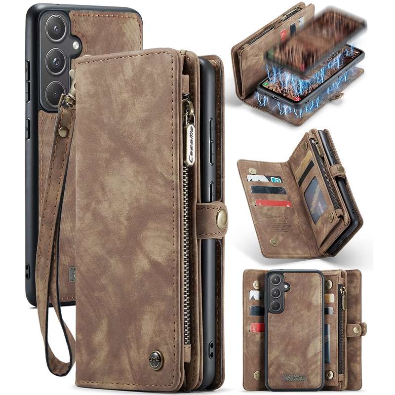 For Samsung Galaxy A55 5G CaseMe 008 Multifunctional Zipper Wallet Leather Phone Case with Lany