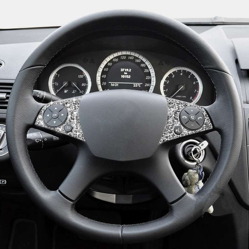 For Mercedes-Benz C-class W204 2007-2010 Car Steering Wheel Buttons Diamond Decorative Sticker, Left