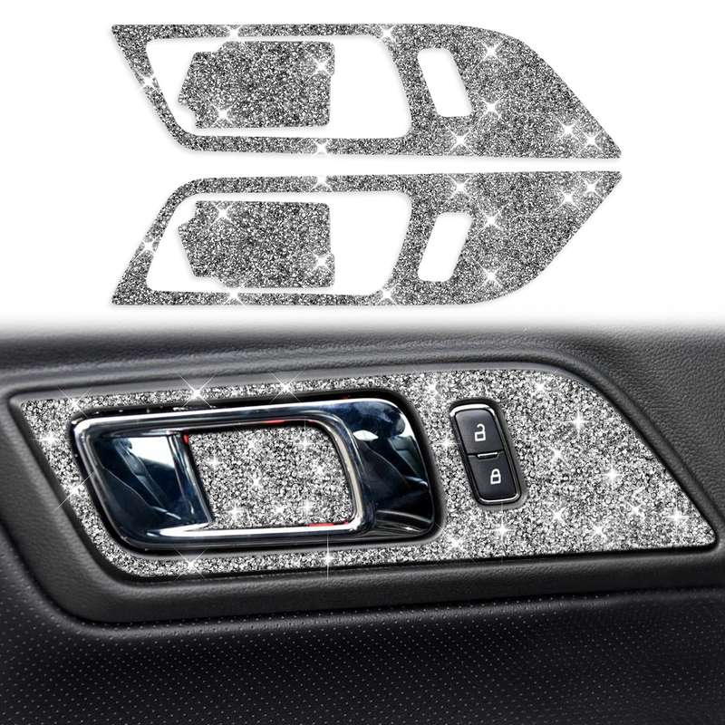 For Ford Mustang 2015-2020 4pcs Car Door Inner Handle Panel Diamond Decoration Sticker, Left and Rig