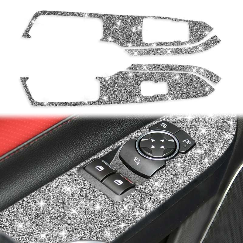 For Ford Mustang 2015-2020 4pcs Car Window Lift Panel Diamond Decoration Sticker, Left Drive