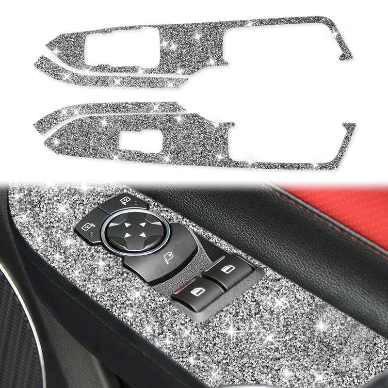 For Ford Mustang 2015-2020 4pcs Car Window Lift Panel Diamond Decoration Sticker, Right Drive