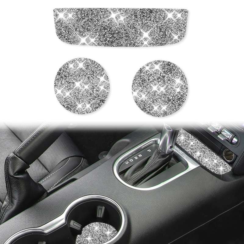For Ford Mustang 2015-2020 Car Water Cup Holder Upper + Base Diamond Decoration Sticker, Left and Ri