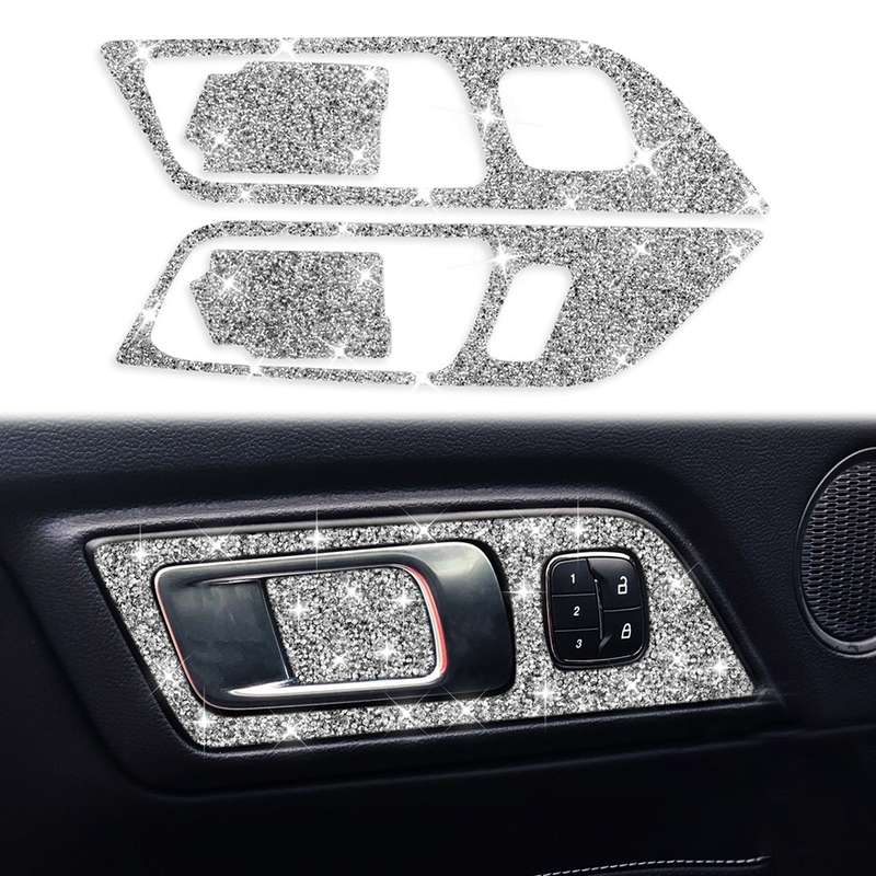 For Ford Mustang 2015-2020 4pcs Car Door Inner Handle Panel Diamond Decoration Sticker, Left Drive
