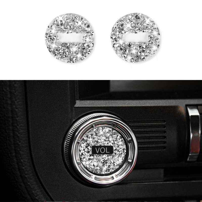 For Ford Mustang 2015-2020 2pcs Car Volume Button Diamond Decoration Sticker, Left and Right Drive