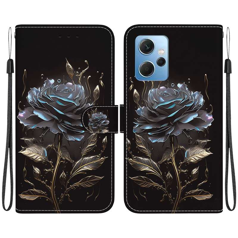 For Xiaomi Redmi Note 12 4G Global Crystal Texture Colored Drawing Leather Phone Case(Black Ros