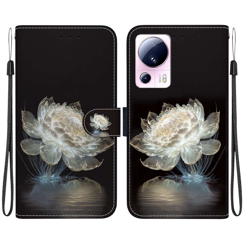 For Xiaomi 13 Lite / Civi 2 Crystal Texture Colored Drawing Leather Phone Case(Crystal Peony)