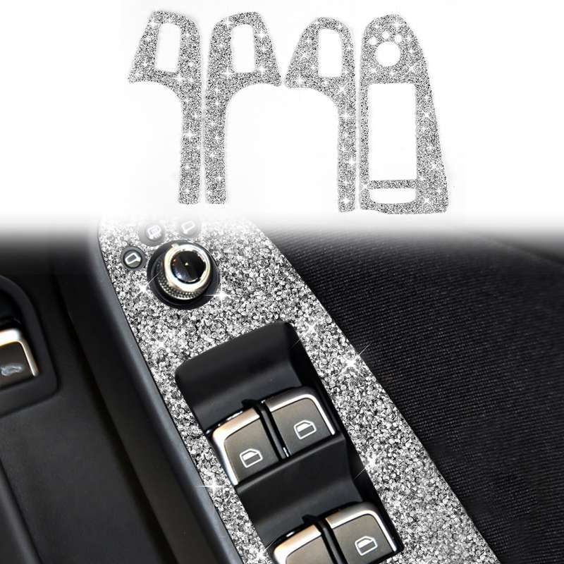 For Audi A4 / A5 / Q5 Car Door Lift Control Panel Diamond Decoration Sticker, Right Drive Low Config