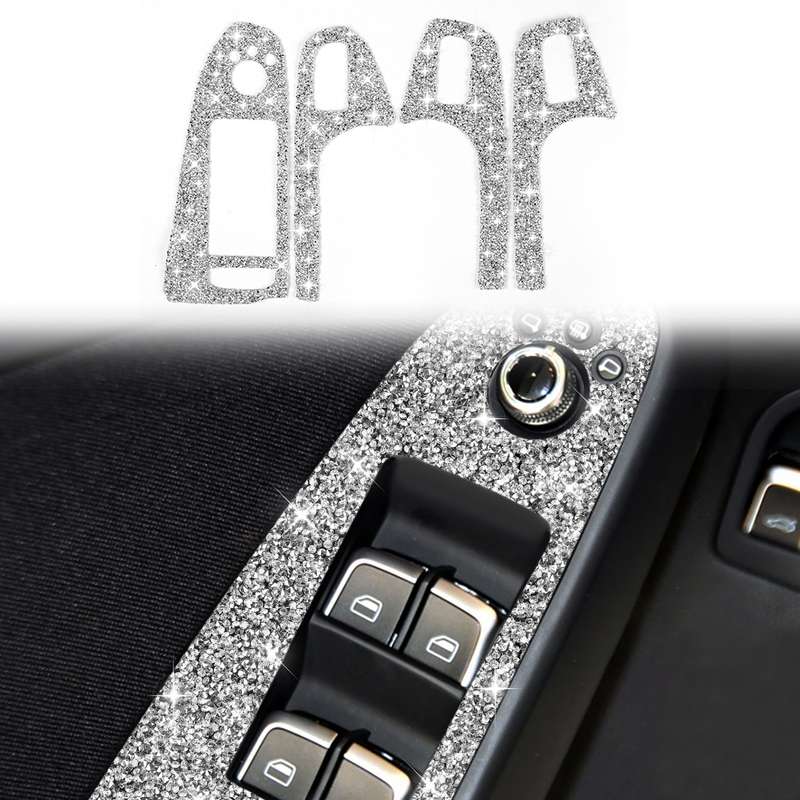 For Audi A4 / A5 / Q5 Car Door Lift Control Panel Diamond Decoration Sticker, Left Drive Low Configu