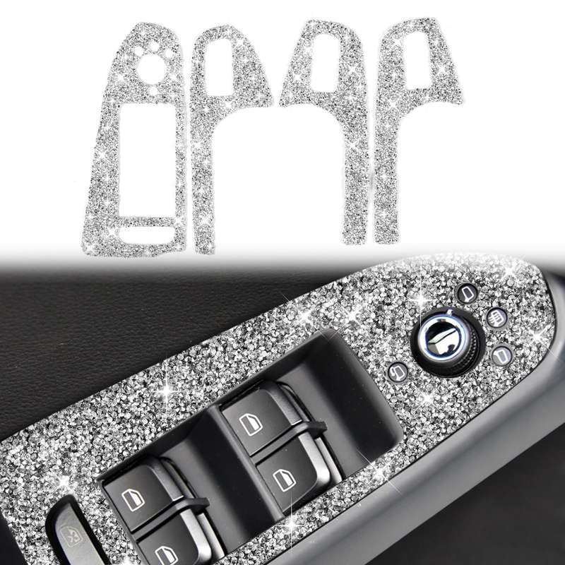 For Audi A4 / A5 / Q5 Car Door Lift Control Panel Diamond Decoration Sticker, Left Drive High Config