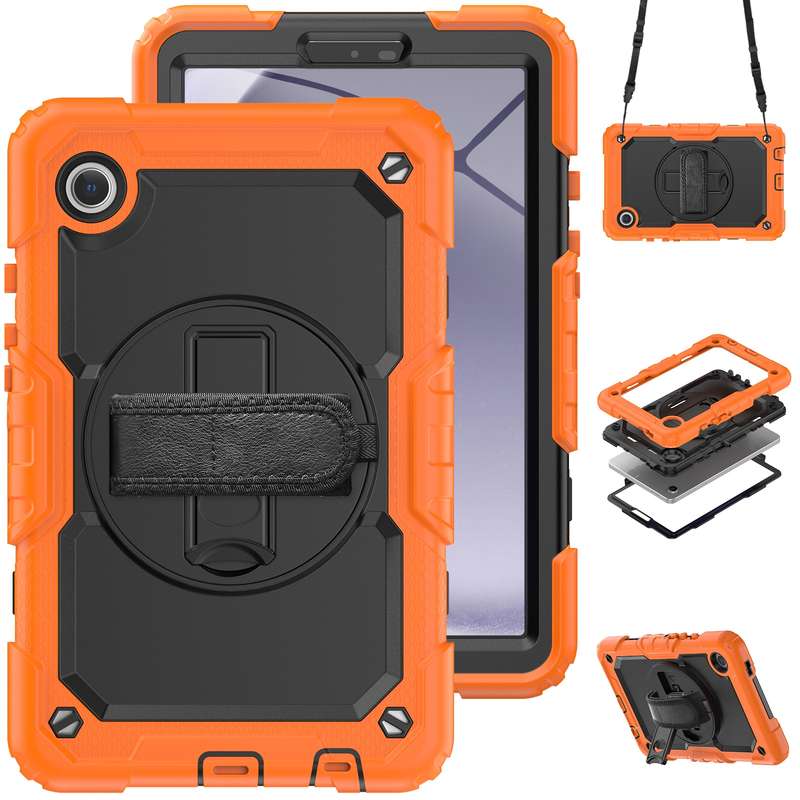For Samsung Galaxy Tab A9 Silicone + PC Tablet Case with Shoulder Strap(Black)