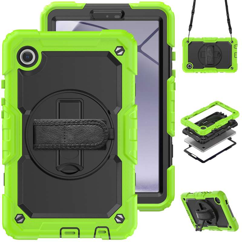 For Samsung Galaxy Tab A9 Silicone + PC Tablet Case with Shoulder Strap(Black)