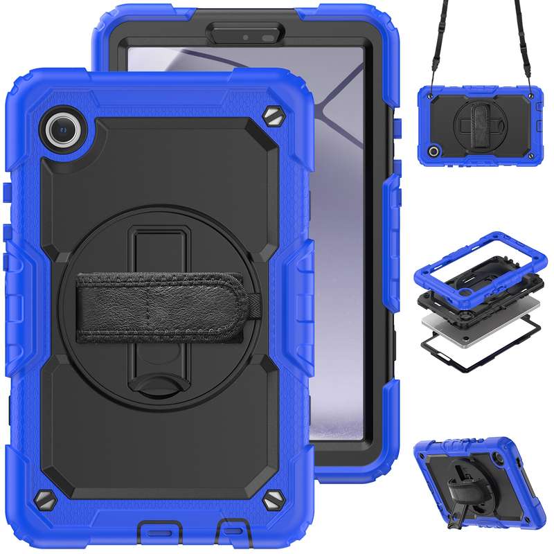 For Samsung Galaxy Tab A9 Silicone + PC Tablet Case with Shoulder Strap(Black)