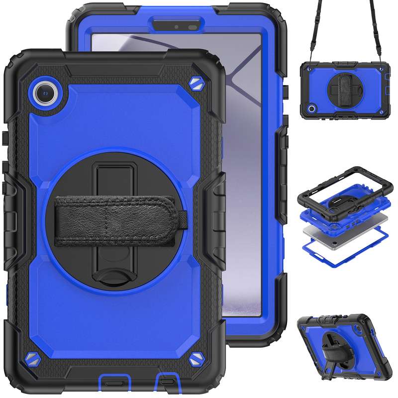 For Samsung Galaxy Tab A9 Silicone + PC Tablet Case with Shoulder Strap(Black)