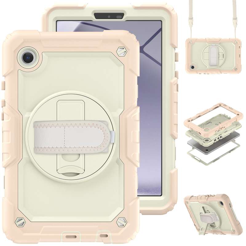 For Samsung Galaxy Tab A9 Silicone + PC Tablet Case with Shoulder Strap(Black)