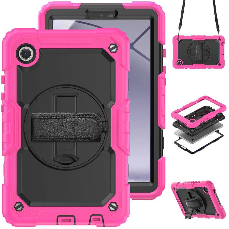 For Samsung Galaxy Tab A9 Silicone + PC Tablet Case with Shoulder Strap(Black)