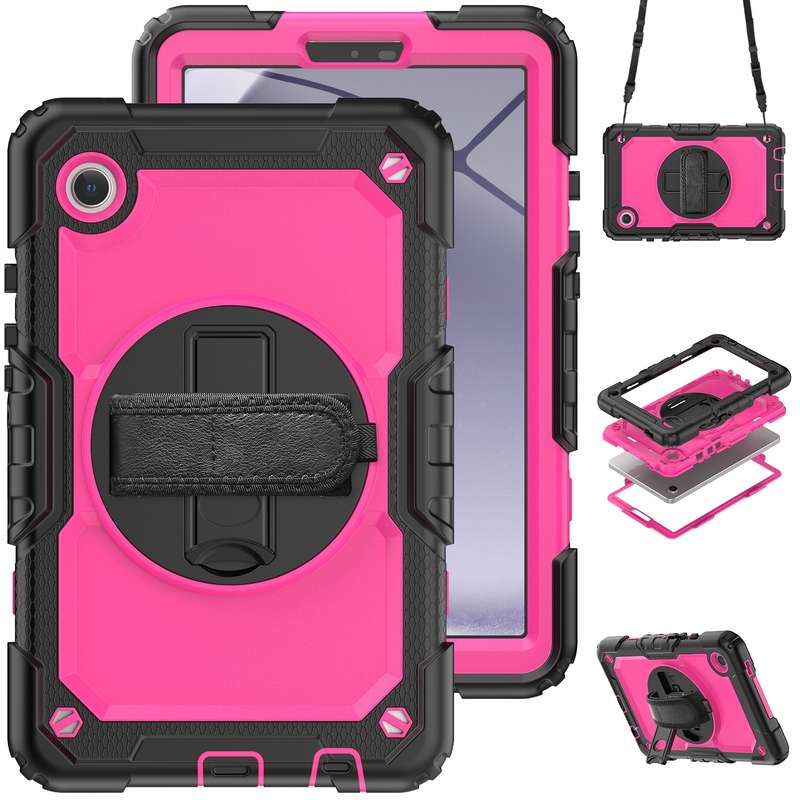 For Samsung Galaxy Tab A9 Silicone + PC Tablet Case with Shoulder Strap(Black)