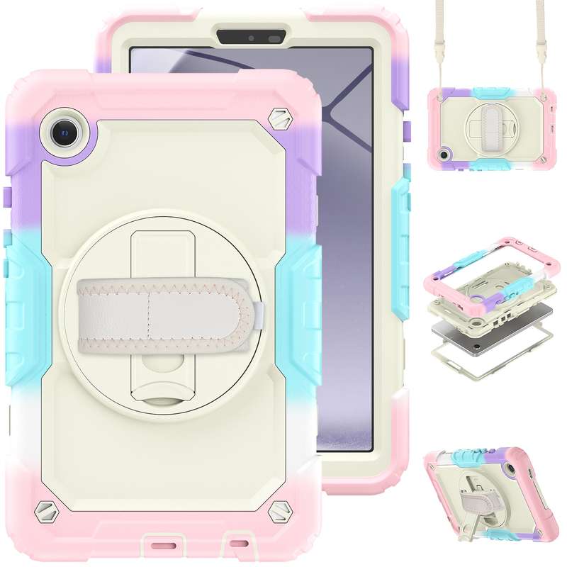 For Samsung Galaxy Tab A9 Silicone + PC Tablet Case with Shoulder Strap(Black)